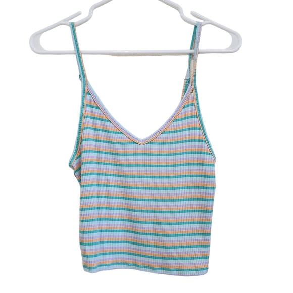 American Eagle Soft & Sexy Rib Tank Top Stripe Spaghetti Strap Multicolor Size M - Picture 1 of 4